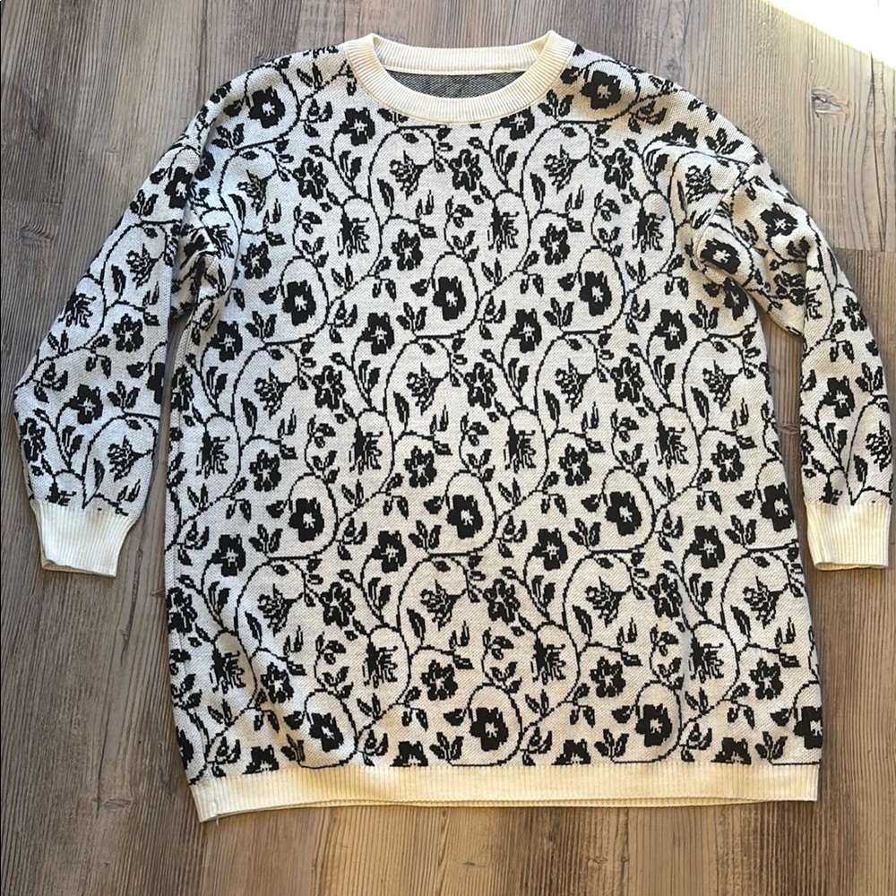 SHEIN Black and White Floral Sweater Dress